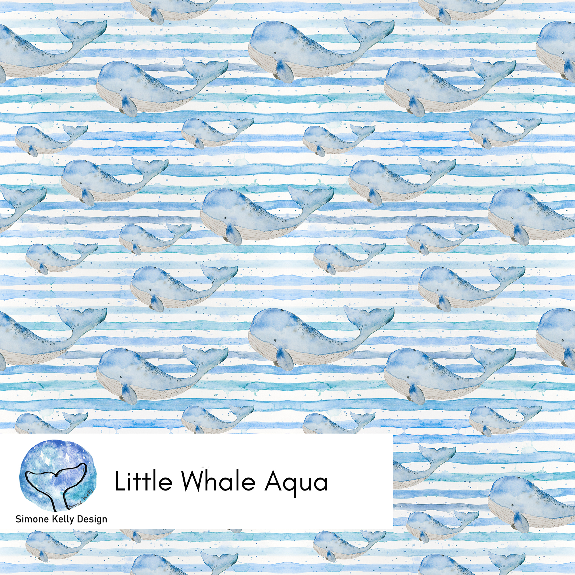 Organic Fabric - Little Whale Aqua by Simone Kelly in blue