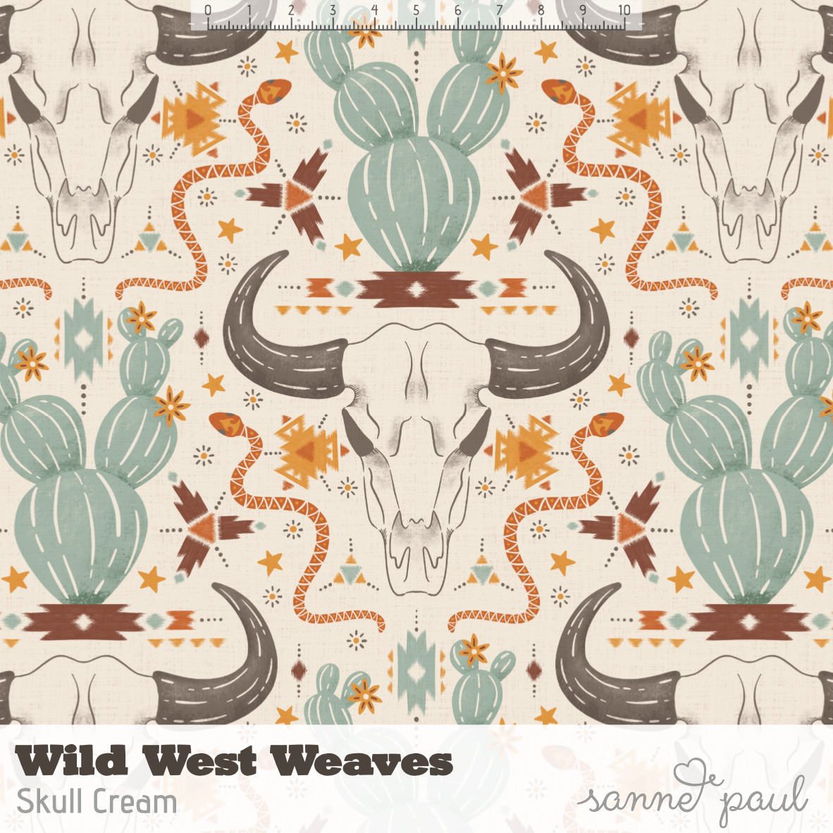 Bio Stoff - Wild West Weaves Skull Cream by Sanne Paul in cream