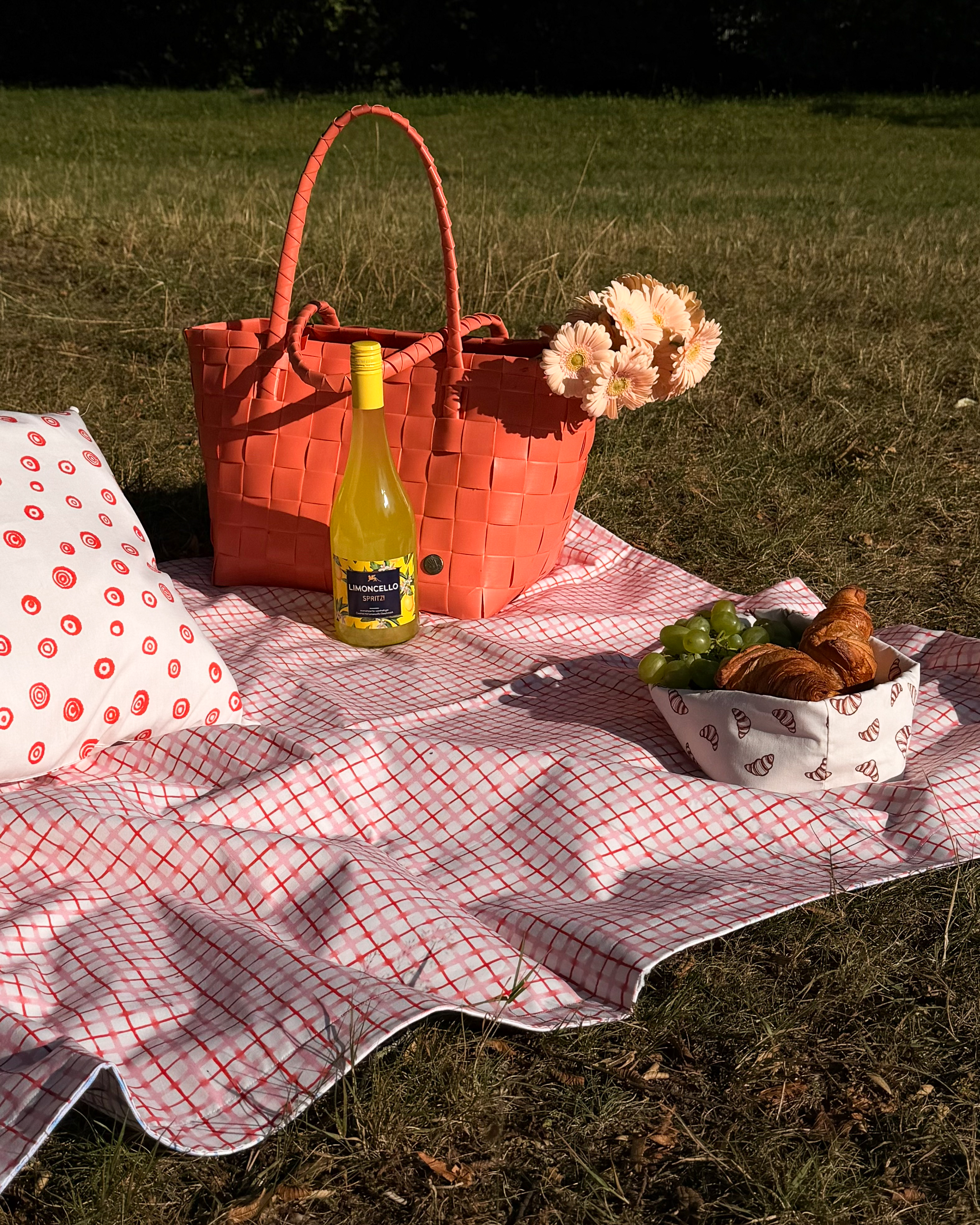 Bio Stoff  - Aquarell Picnic Karo rot