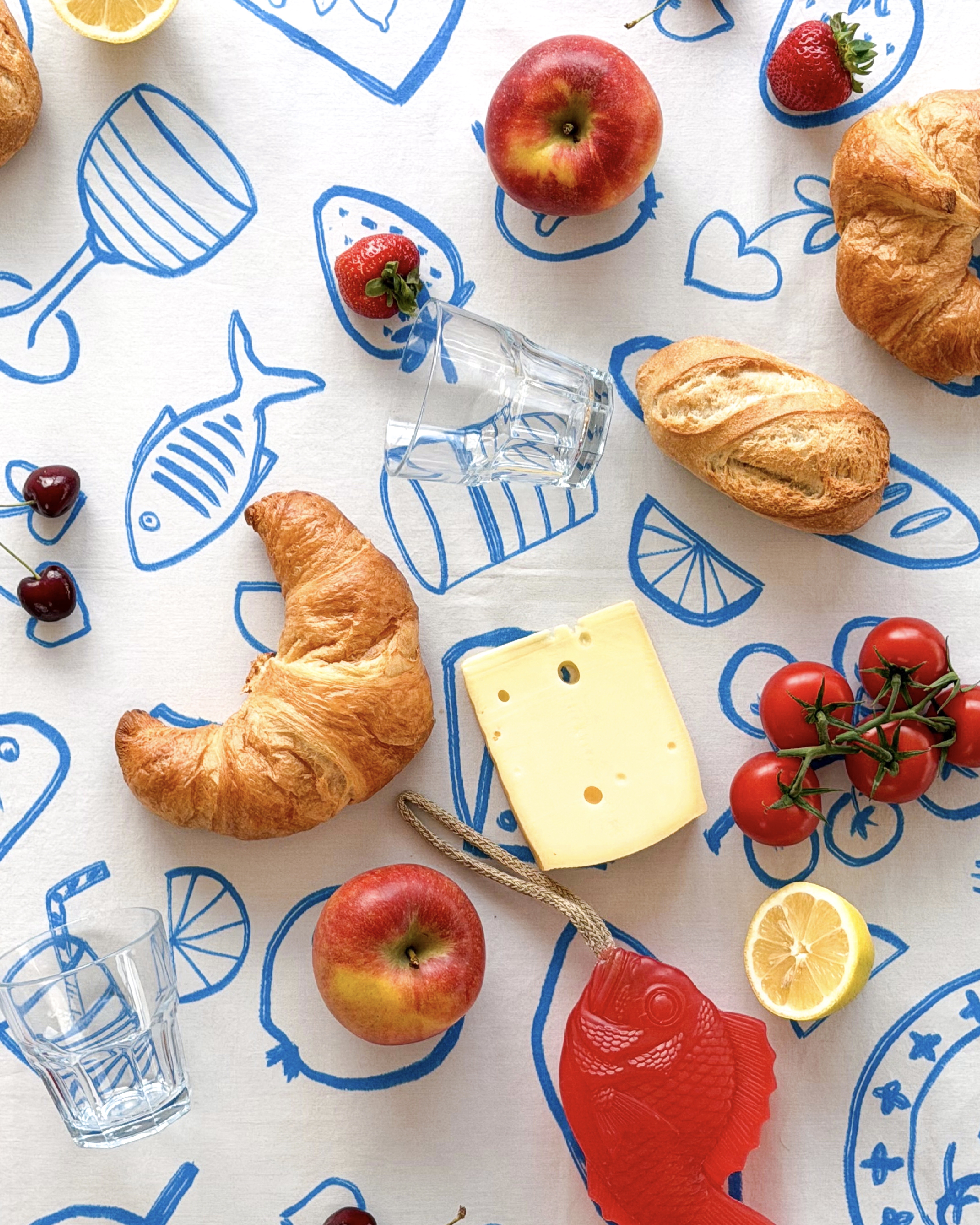 Bio Stoff  - Großes Sommer Picnic blau
