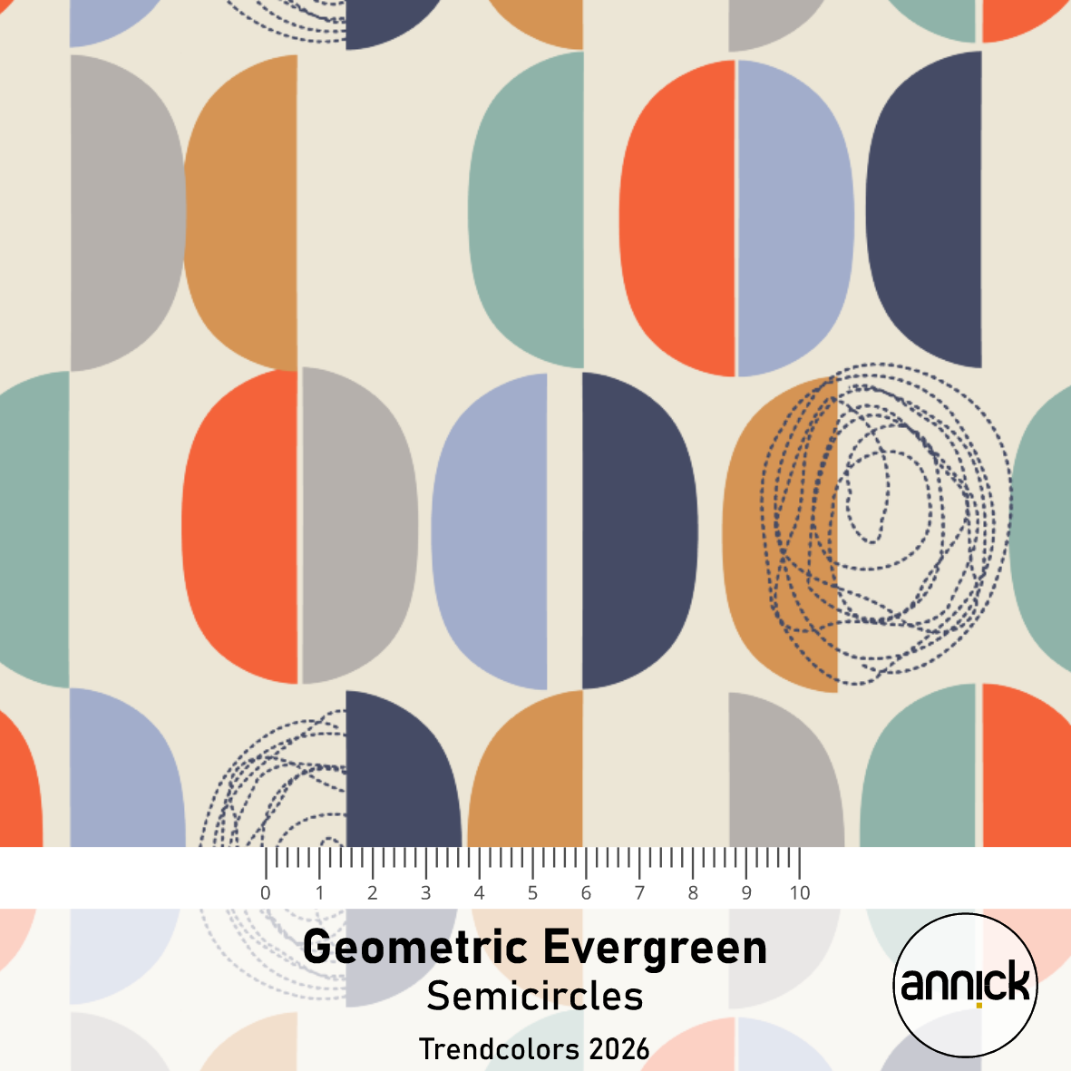 Bio Stoff - Geometric Evergreen Semicircles bunt