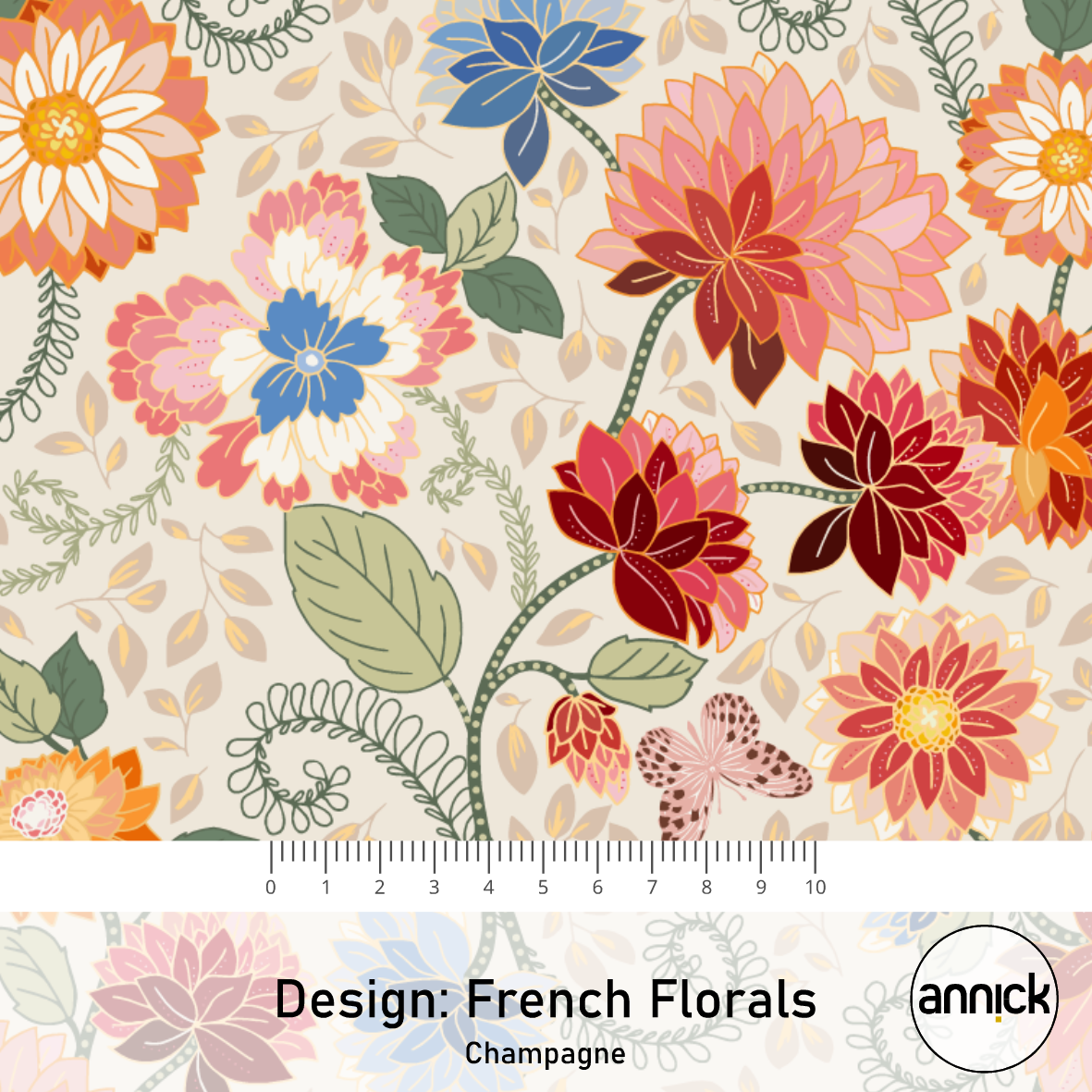 Bio Stoff  -  French Florals Champagne  - Annick, Floral & Blumen, beige
