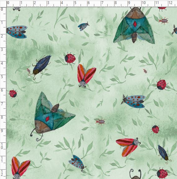 Bio Webware Stoff  -  Bugs  - SimoneKelly, Tiere, Frühling, grün, 100% Bio-Baumwolle