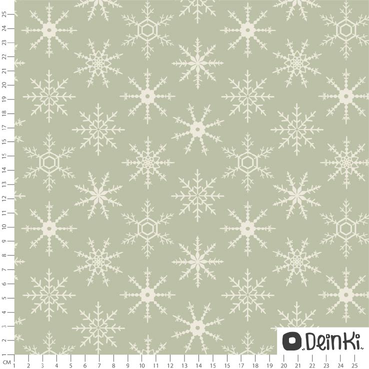 Bio Stoff  - Schneeflocken Lindgrün - Deinki, grün, Sterne, Winter