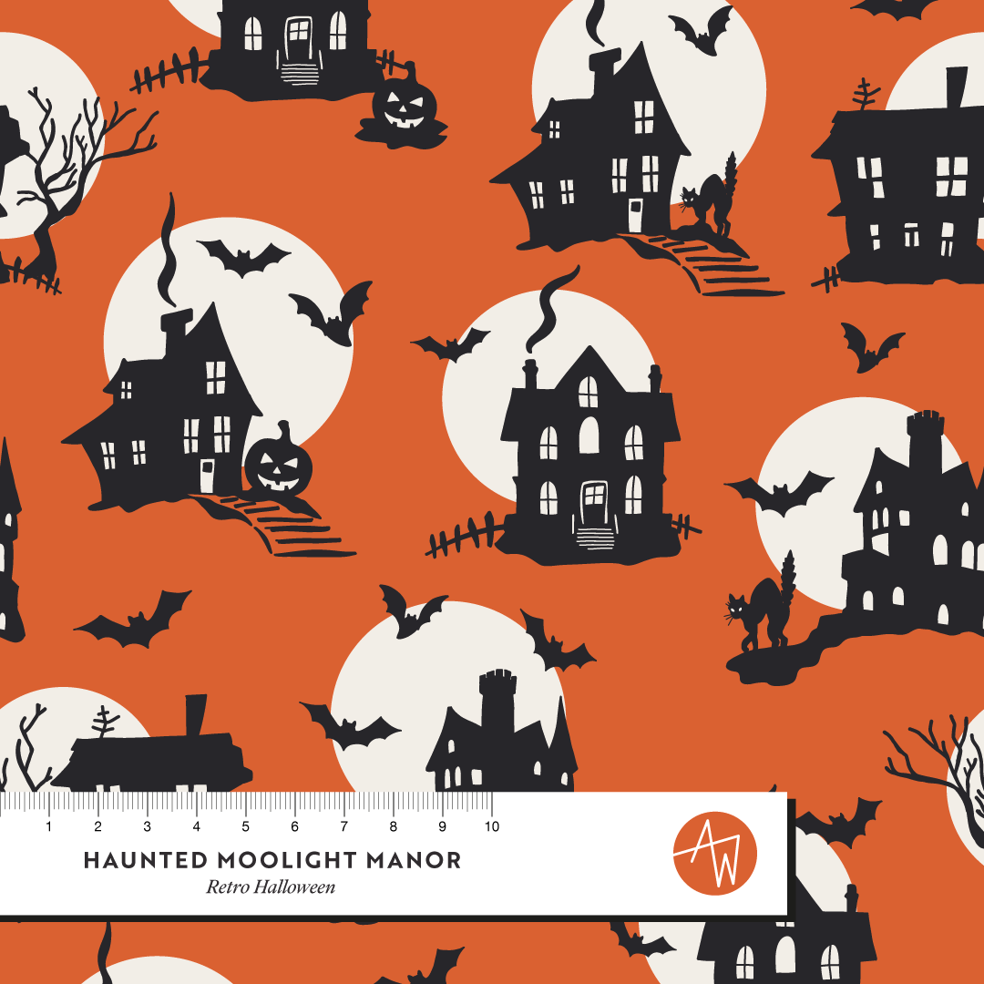 Bio Stoff - Haunted Moonlight Manor Orange von Alexandra Weise in orange